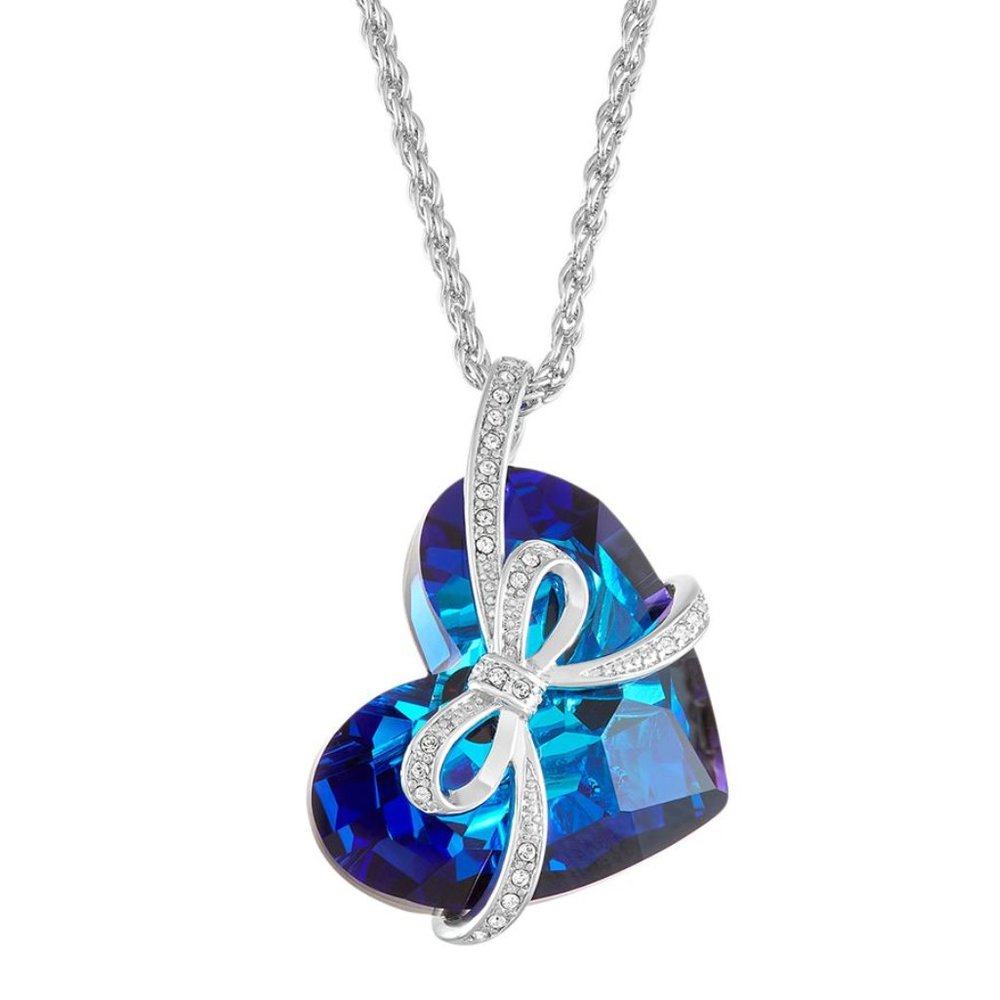2/70$  Blue Crystal Heart Pendant bronze Necklace (flawed)